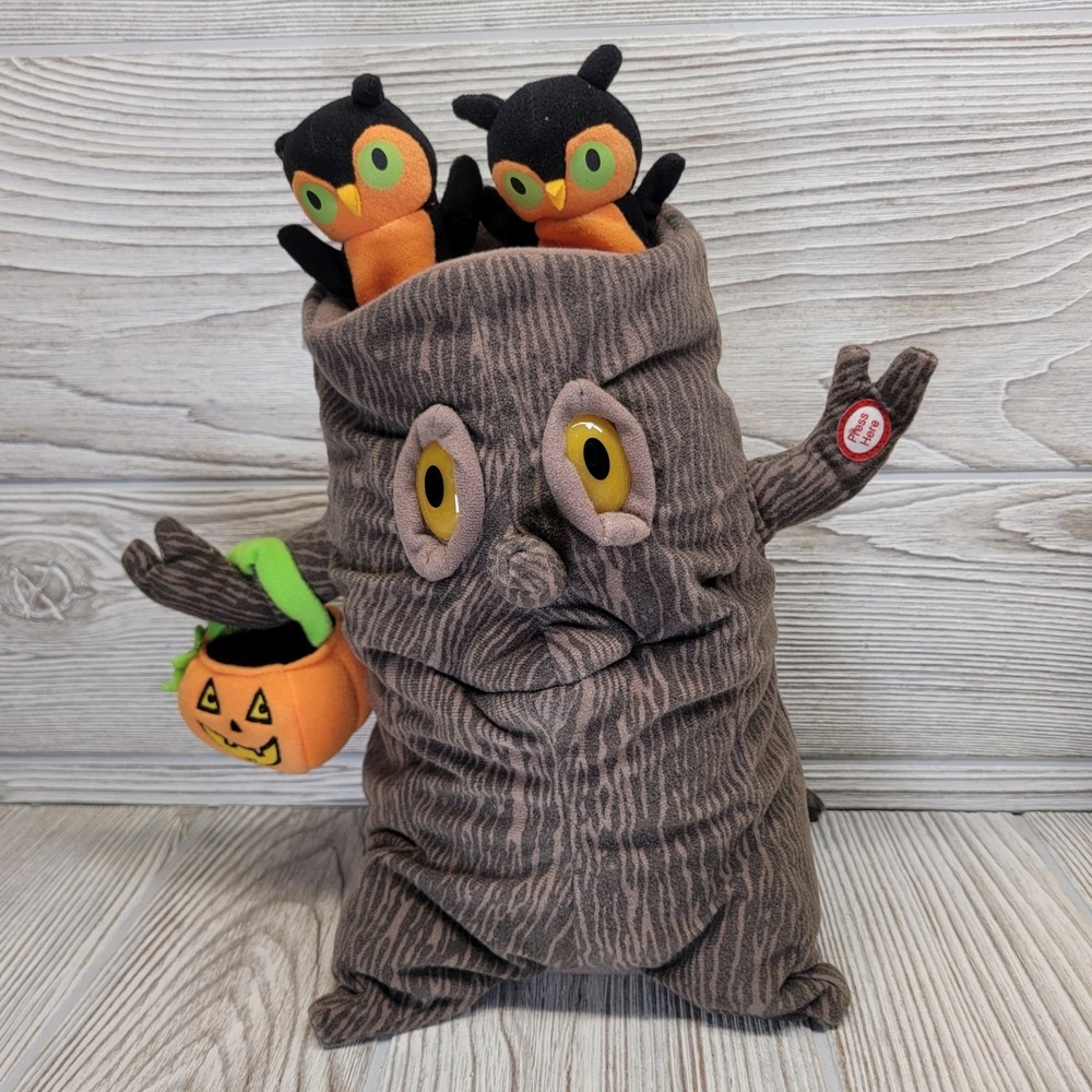 Hallmark‎ Halloween Animated Spooky Tree Owls Plush Singing Adams Family 2005